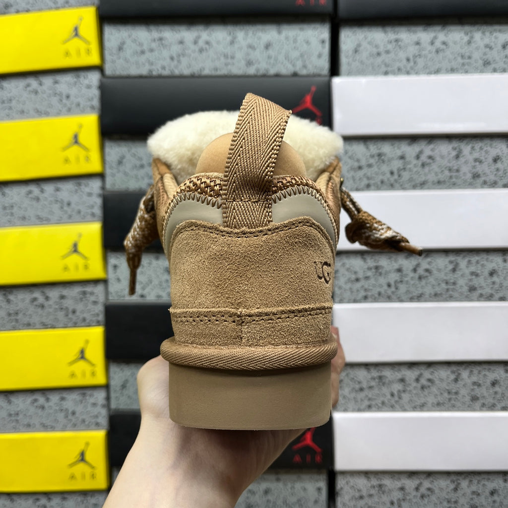 UGG Lowmel Sneaker – Chestnut Suede & Mesh with Sheepskin Collar & Tan SugarSole
