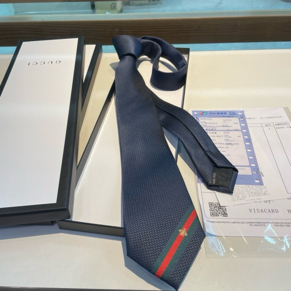 Gucci Style Men's Web Stripe Textured Silk Tie