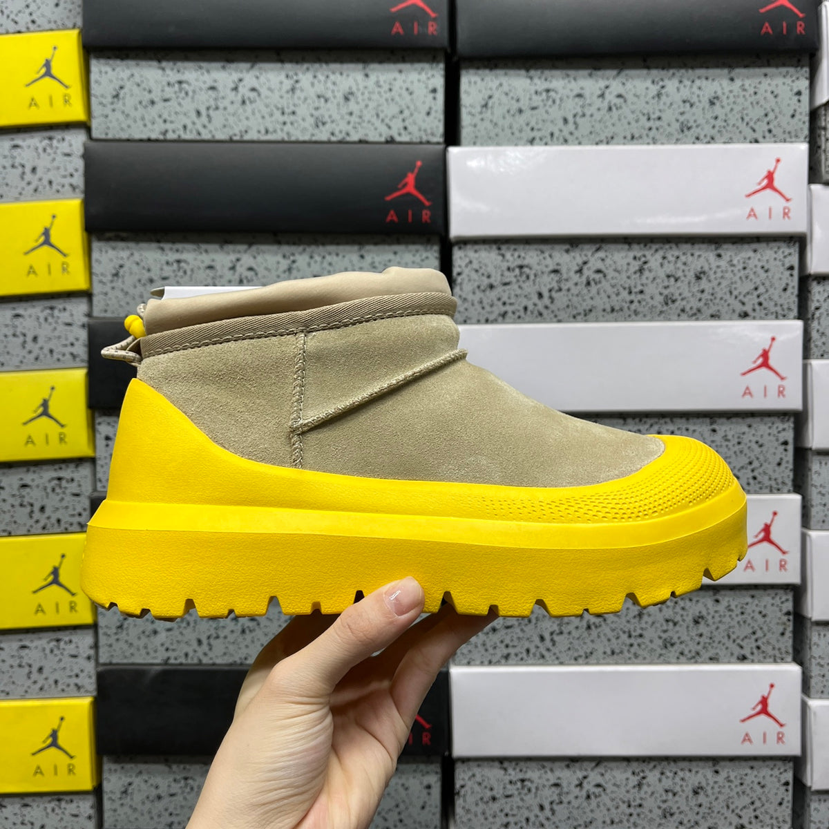 UGG Tasman Weather Hybrid Boot – Sand Suede with Yellow Lug Sole