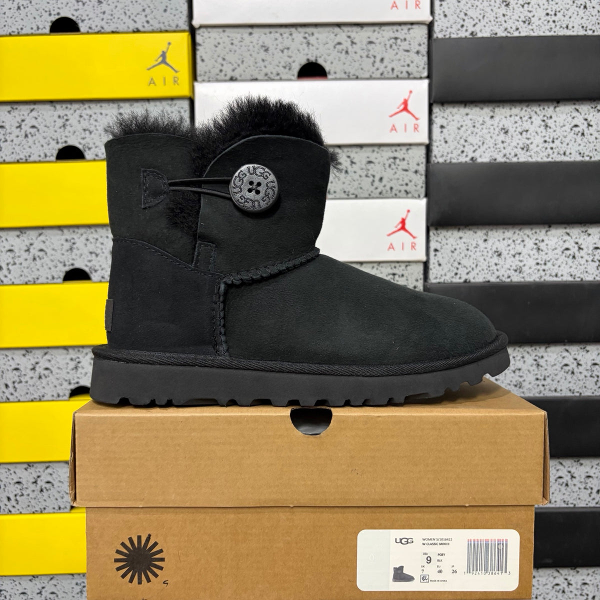 UGG Bailey Button Mini Boot – Black Suede