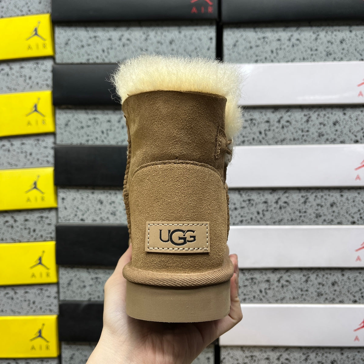 UGG Bailey Button Mini Boot – Chestnut Suede