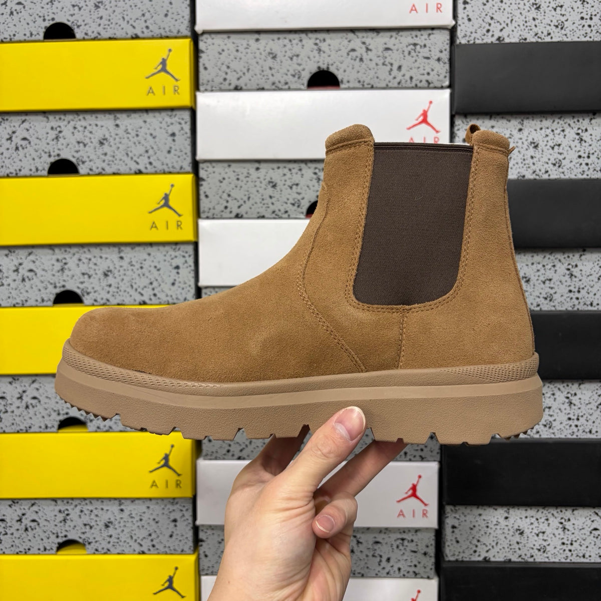 UGG Burleigh Chelsea Boot – Chestnut Suede Slip-On with Elastic Gussets, UGGplush Two-Tone Gum Outsole & Red UGG Heel Medallion