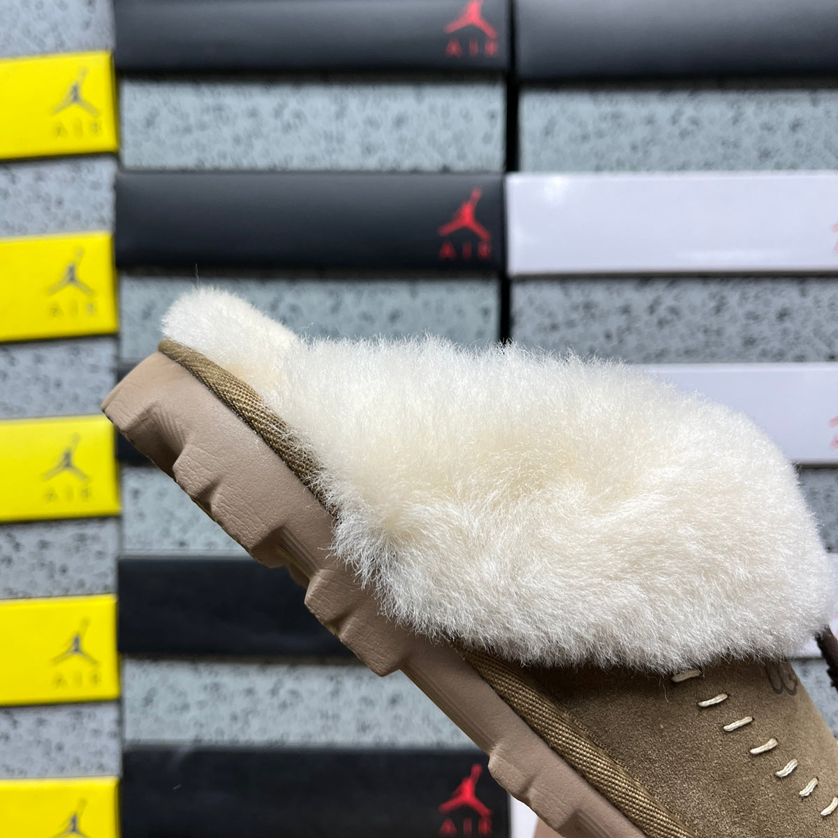 UGG Goldenstar Clog – Sand Suede Open-Back Mule with Plush Sheepskin Cuff & Tonal Lug Sole