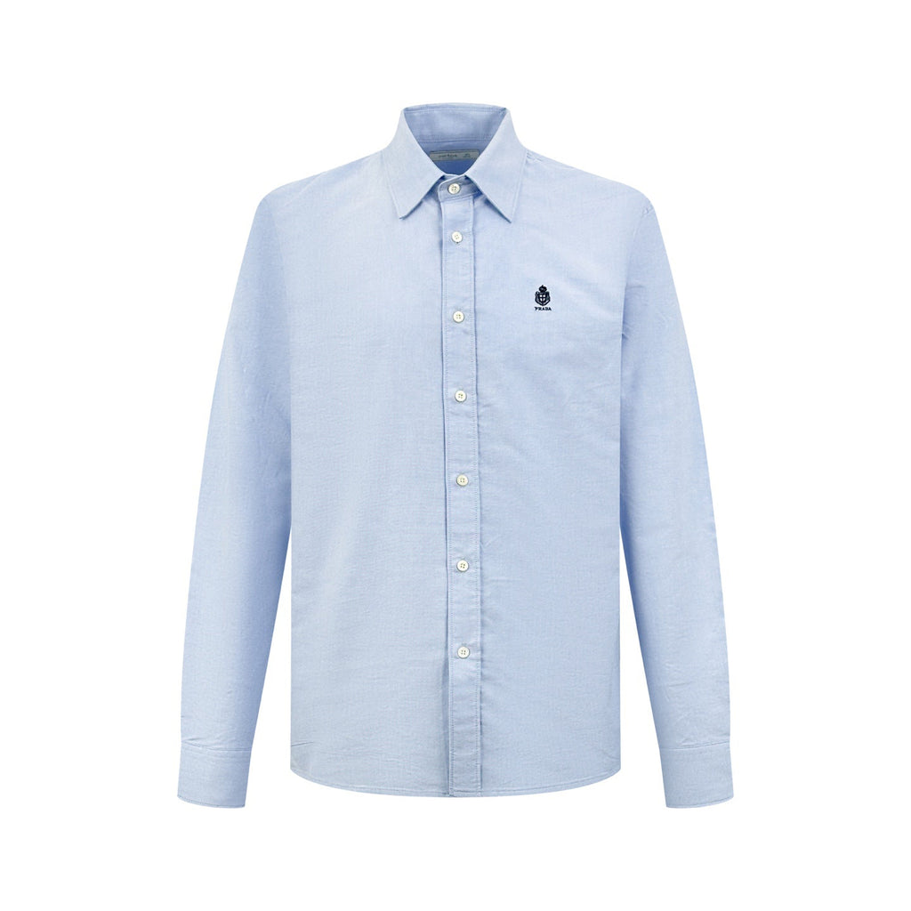 Men's Long‑Sleeve Button‑Down Shirt, Small Logo Embroidery On Left Chest