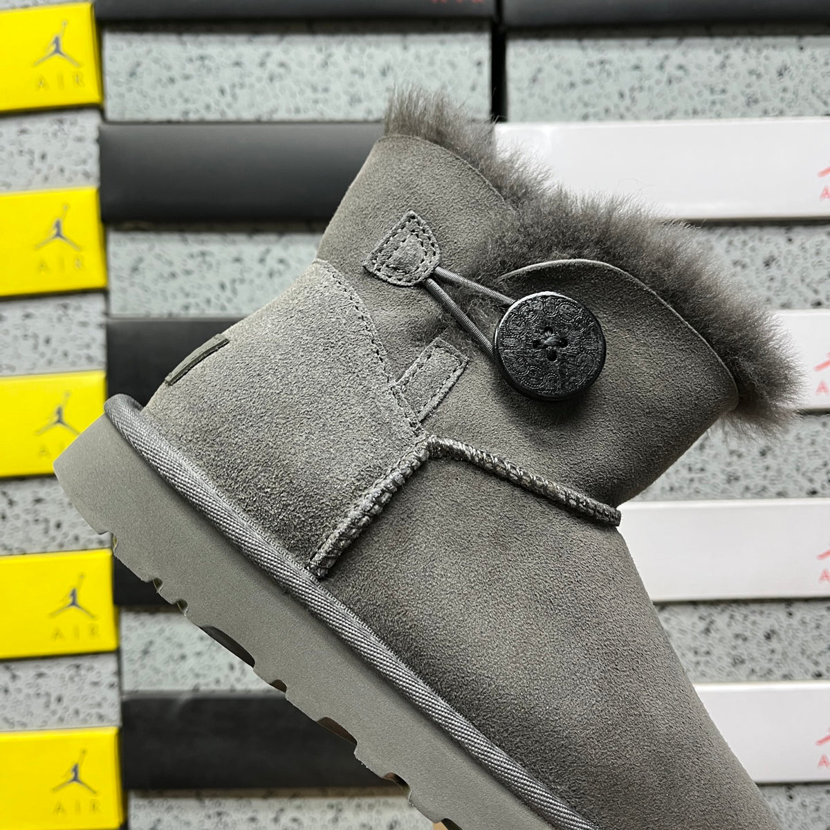 UGG Bailey Button Mini Boot – Grey Suede
