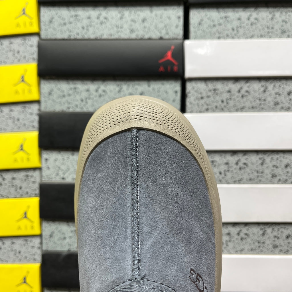 UGG Tasman Weather Hybrid – Slate Grey Suede Slip-On with Taupe SugarSole & Sheepskin Lining