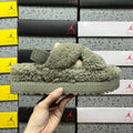 UGG Fluff Sugar Slide – Sage Teddy Shearling Crossband Sandal with Tonal Elastic Strap & Branded Platform