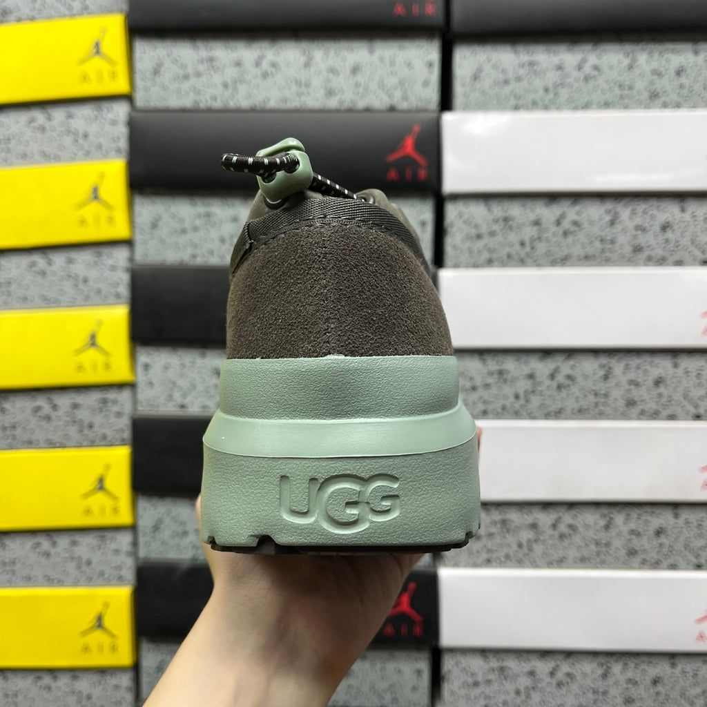 UGG Tasman Weather Hybrid – Dark Olive Suede Slip-On with Mint SugarSole & Sheepskin Lining