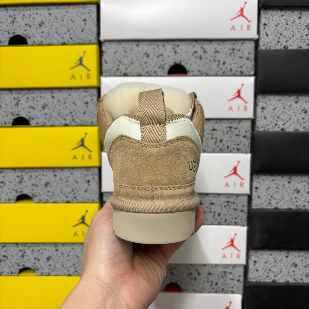 UGG Kallen Lace – Sand Suede Lace-Up Sneaker Boot with Cream Heel Contrast & Braided Rope Laces
