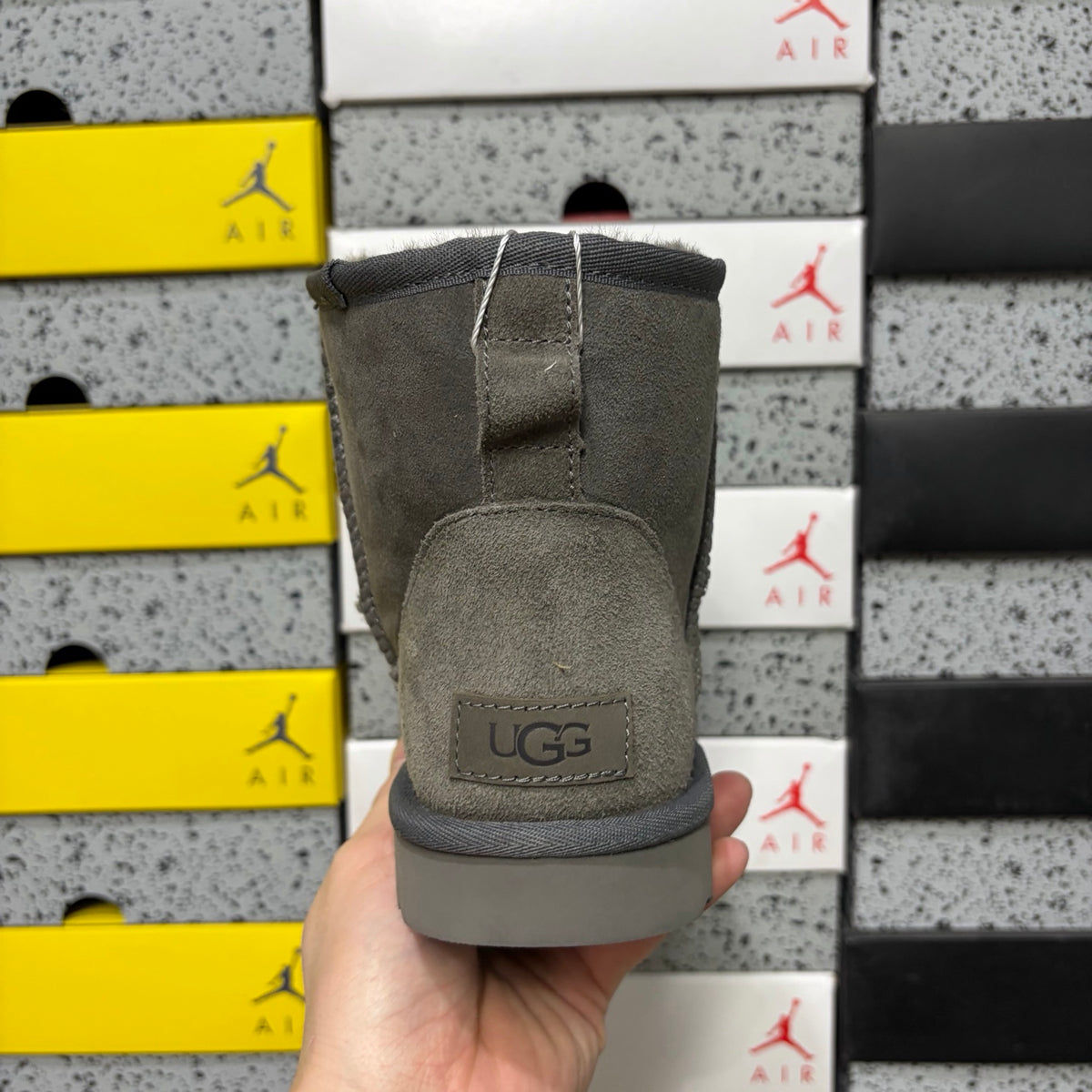 UGG Kallen Lace – Grey Suede Platform Bootie with Cream Sheepskin Cuff