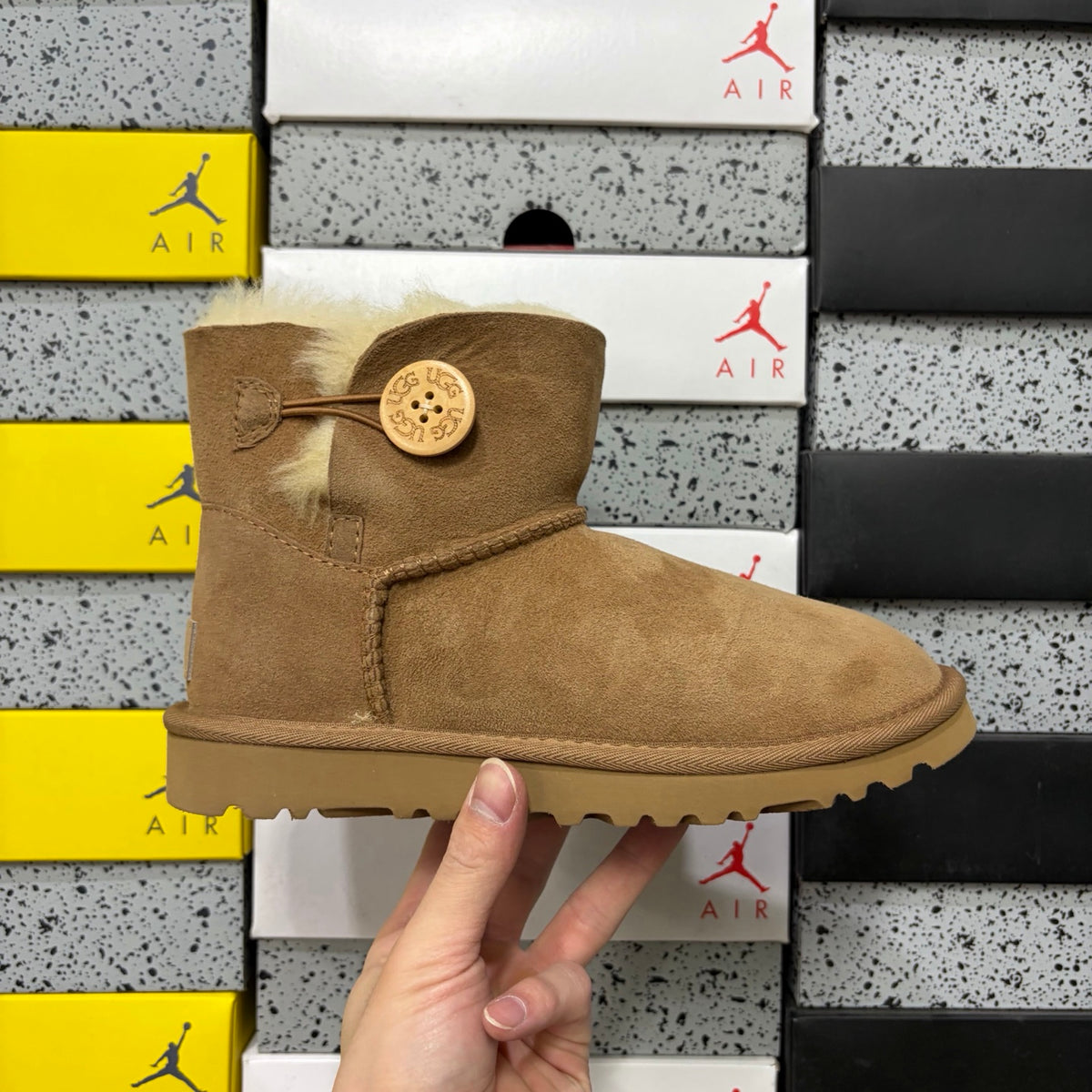 UGG Bailey Button Mini Boot – Chestnut Suede