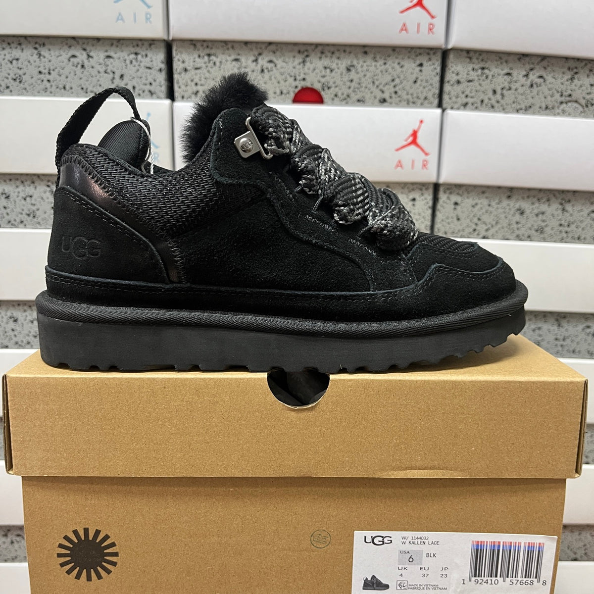 UGG Kallen Lace – Black Suede Lace-Up Sneaker Boot with Shearling Collar & Chunky Lug Sole