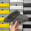 UGG Tazz Slipper – Charcoal Suede Platform Mule with Tonal Grey Sheepskin Cuff & All-Charcoal Lug Sole