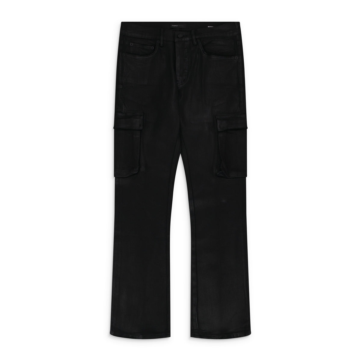 Black Coated Cargo Flare Jeans