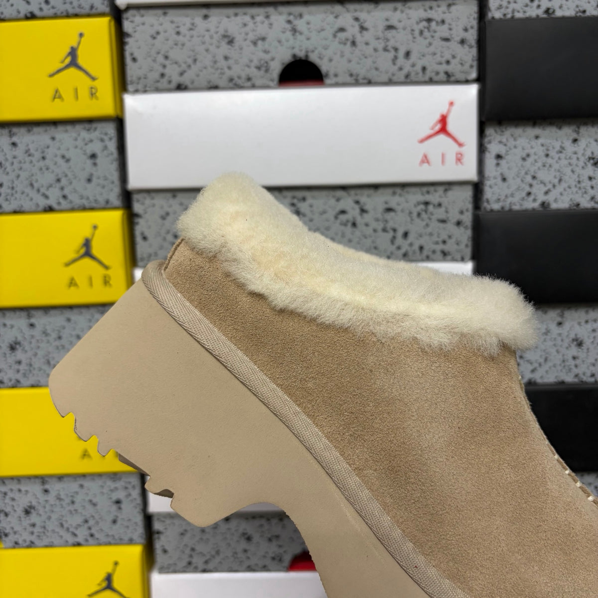 UGG Fisherman Wedge Slide – Sand with Genuine Sheepskin Footbed