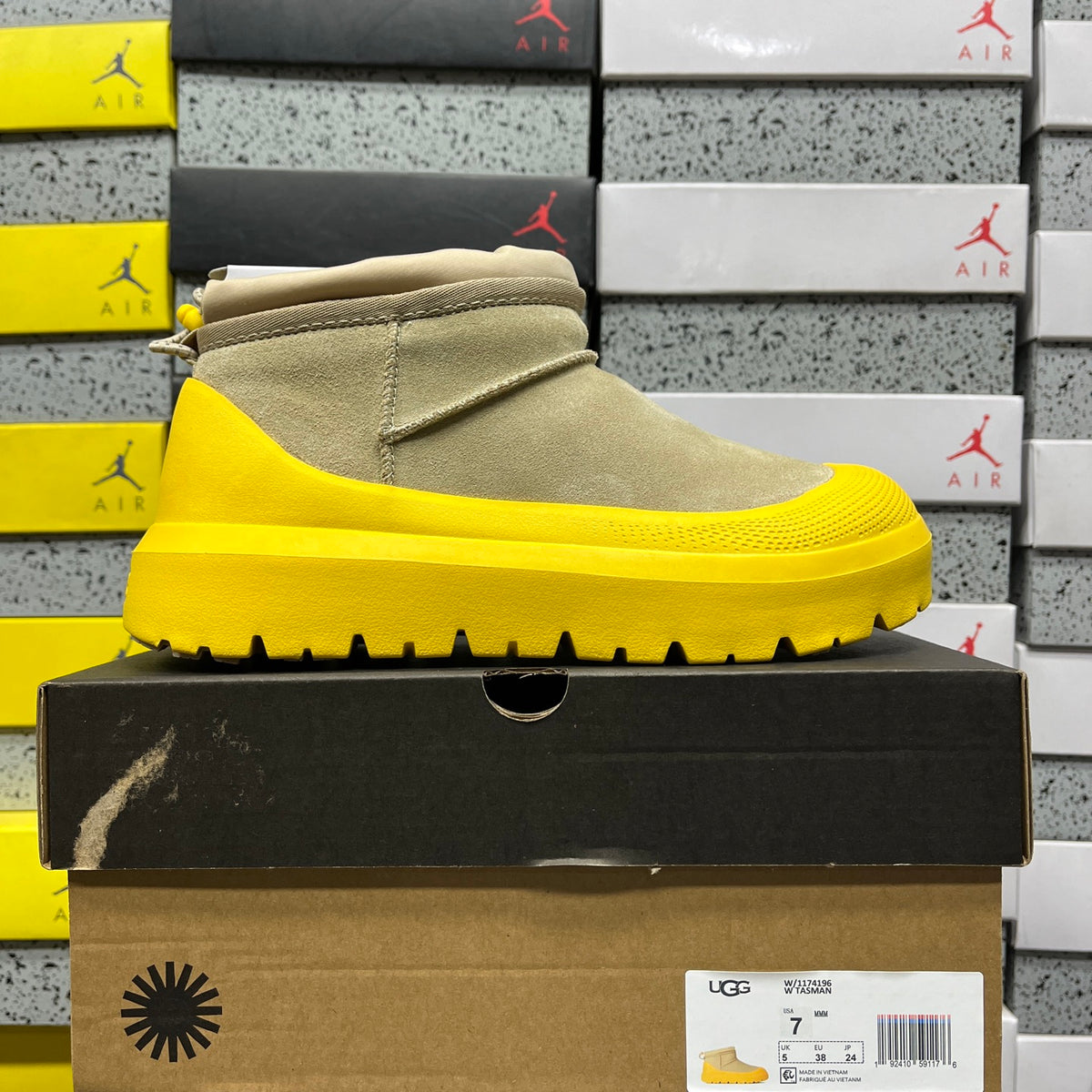 UGG Tasman Weather Hybrid Boot – Sand Suede with Yellow Lug Sole