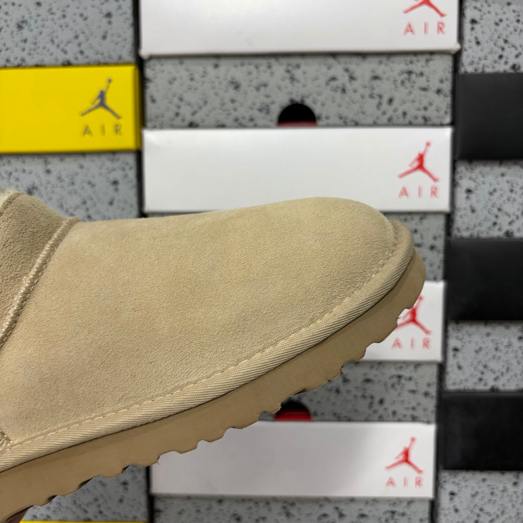 UGG Ultra Mini Boot – Sand Suede Low Ankle Boot with Cream Sheepskin Lining & Tonal Gum Sole