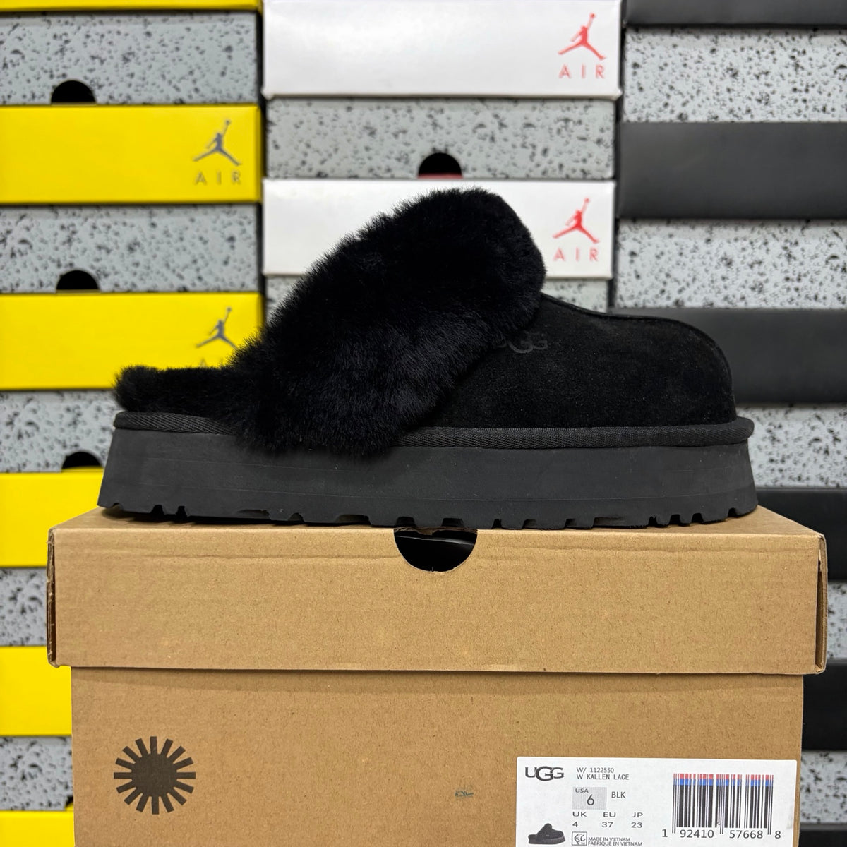UGG Star Platform Slide – Black with Genuine Sheepskin Footbed
