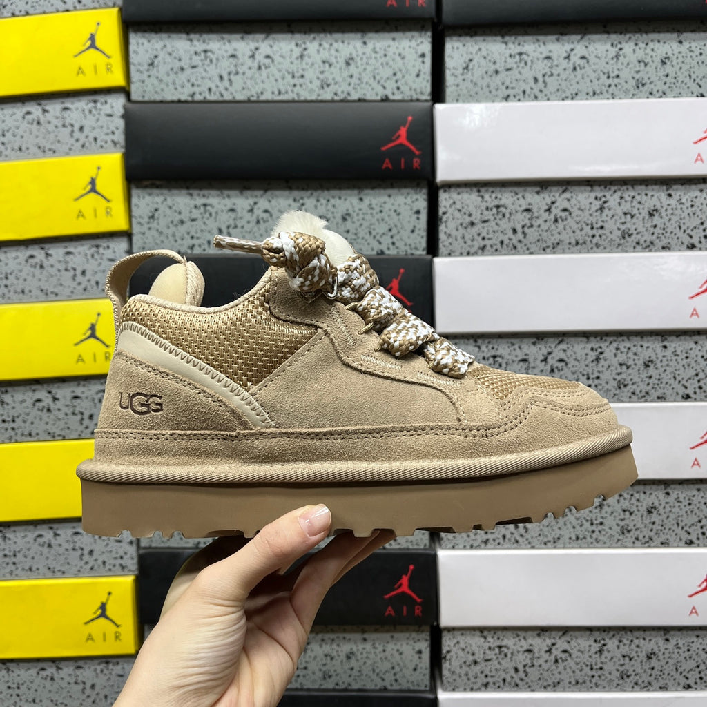 UGG Lowmel Sneaker – Sand Tonal with Sheepskin Collar & Cream SugarSole