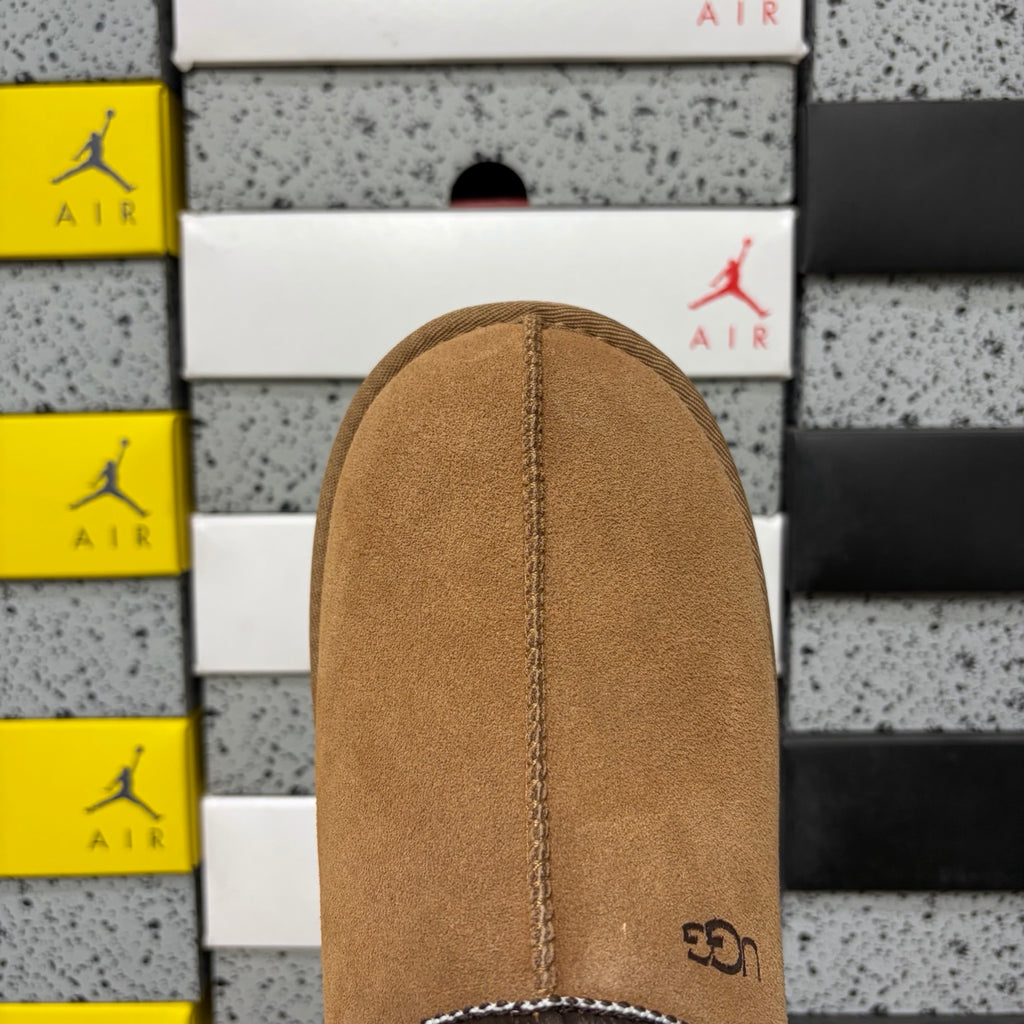 UGG Tazz Slipper – Chestnut Suede Open-Back Platform Mule with Contrast Braid Trim & Warm Gum Lug Sole