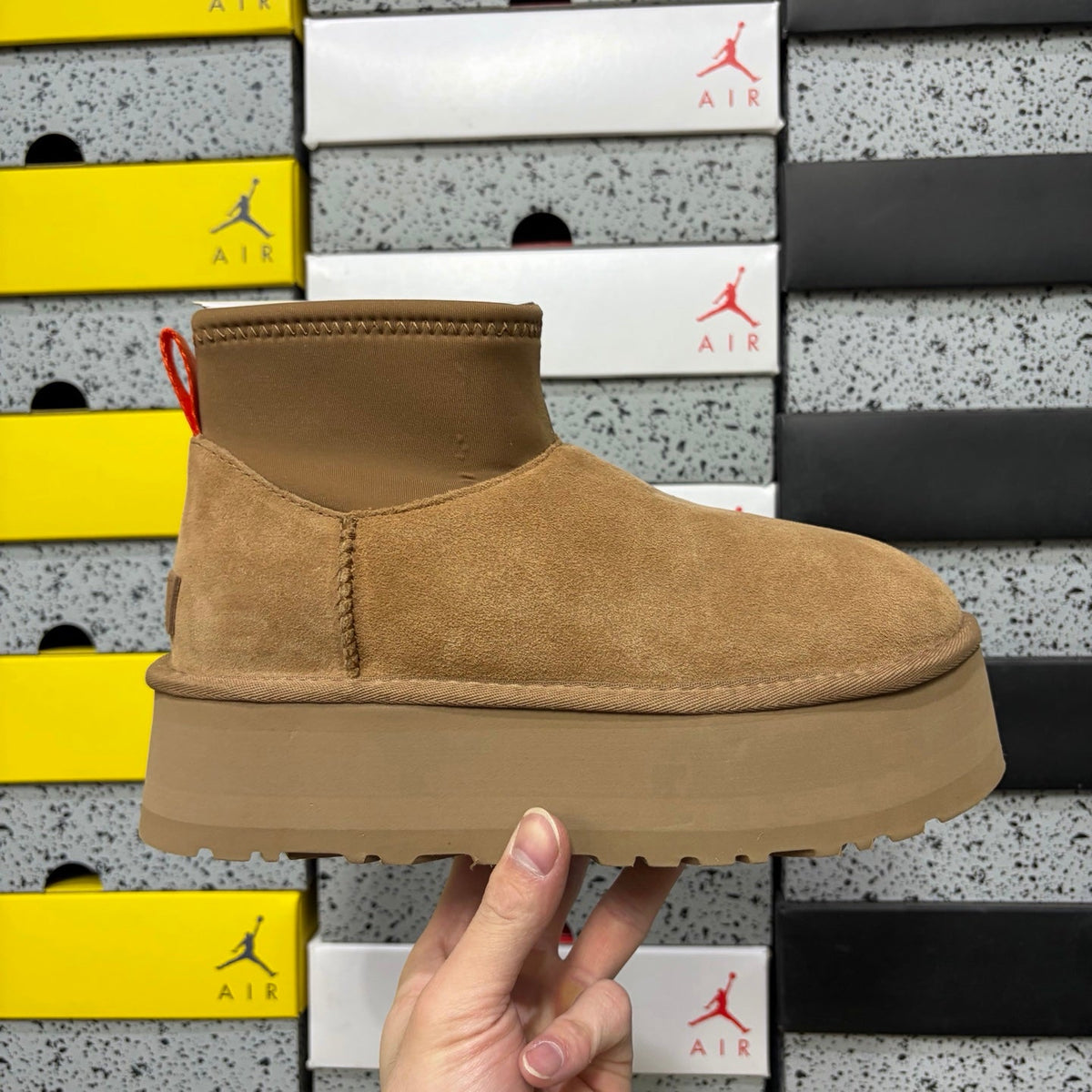 UGG Classic Mini Weather Hybrid Women's Boot – Suede & Stretch Collar Ankle Boot with Orange Pull Loop, UGG SugrSole & Weather-Resistant Construction in Wheat
