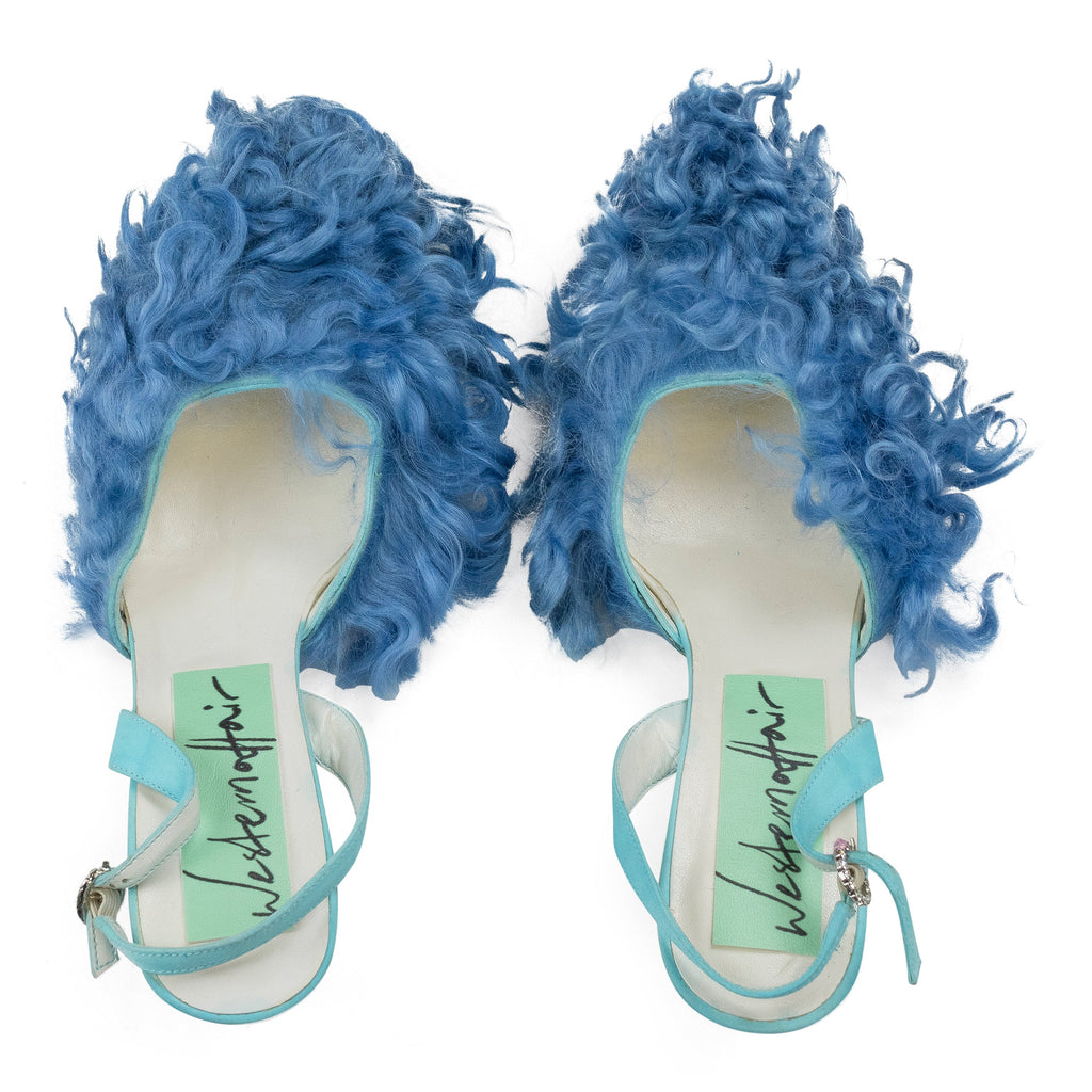 CURLY SHEARLING BLUE HEELS
