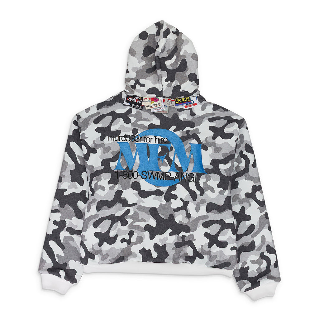 GREEDY UNIT x MURD333R.FM WHITE CAMO DOUBLE LAYERED HOODIE