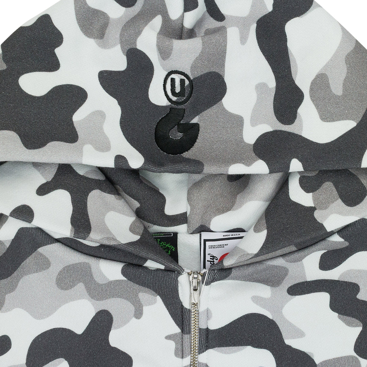 GREEDY UNIT x MURD333R.FM WHITE CAMO DOUBLE LAYERED HOODIE