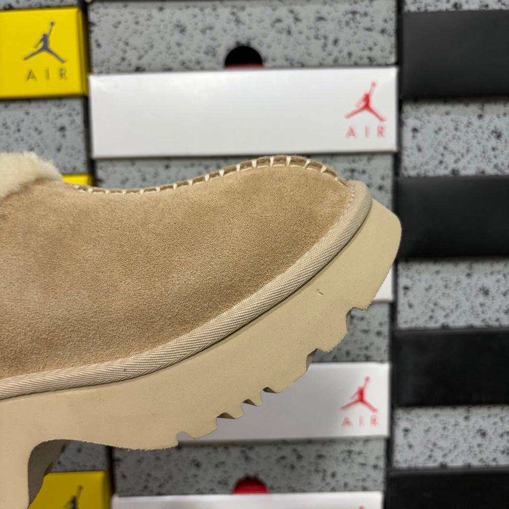 UGG Fisherman Wedge Slide – Sand with Genuine Sheepskin Footbed
