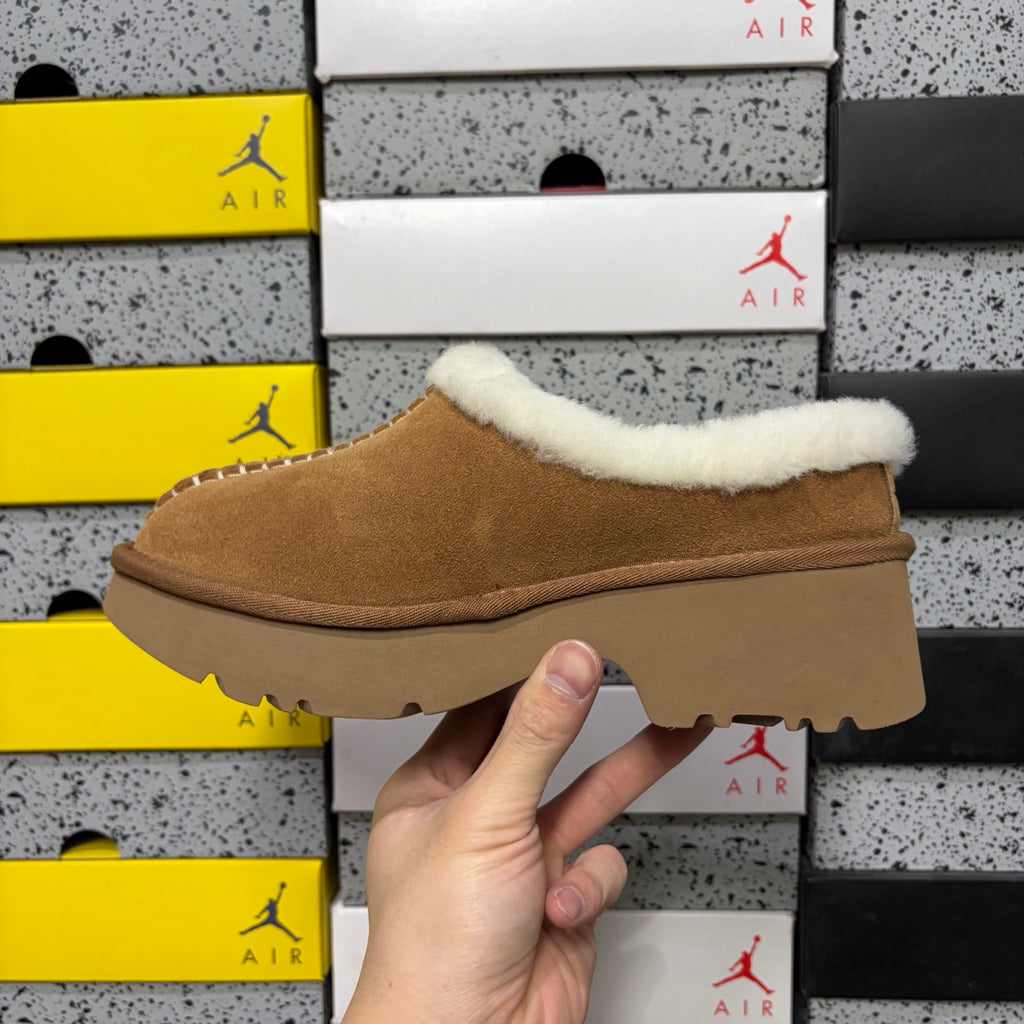 UGG Fisherman Wedge Slide – Sand with Genuine Sheepskin Footbed