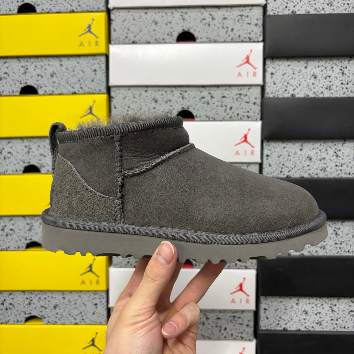 UGG Classic Ultra Mini Boot – Charcoal Suede Ankle Boot with Sheepskin Lining & Tonal Lug Sole