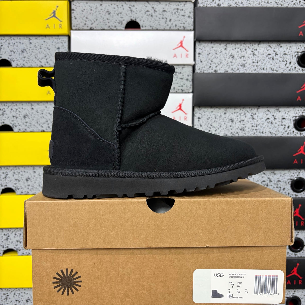UGG Classic Ultra Mini Boot – Black Suede Ankle Boot with Sheepskin Lining & Tonal Lug Sole