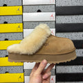 UGG Disquette Platform Slippers – Chestnut Suede & Shearling Fur Slide
