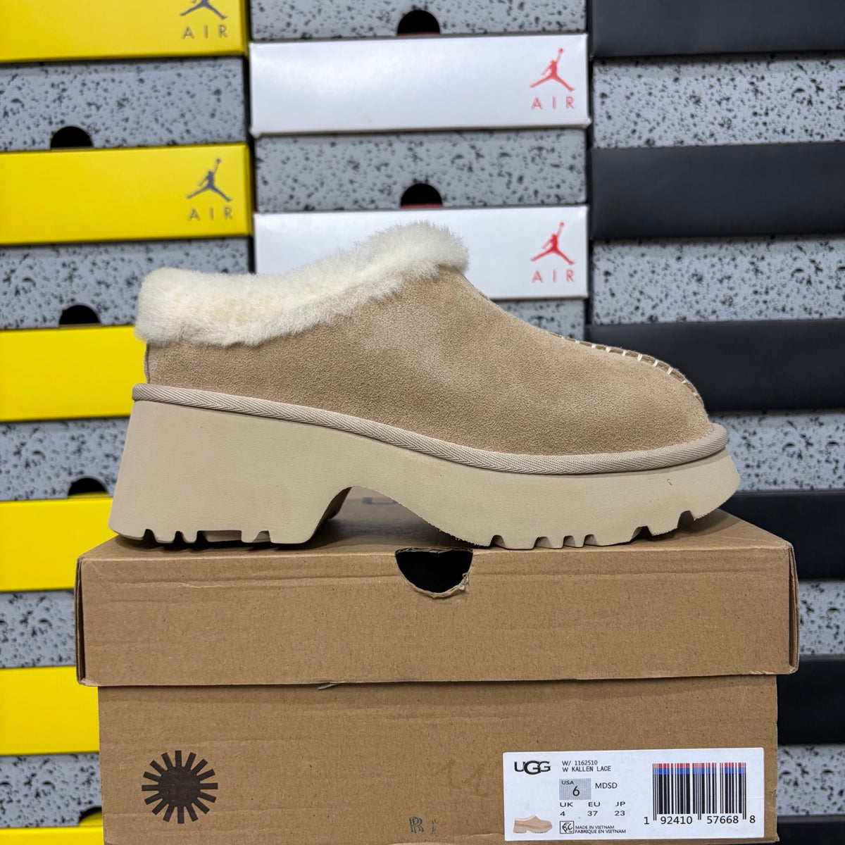 UGG Fisherman Wedge Slide – Sand with Genuine Sheepskin Footbed