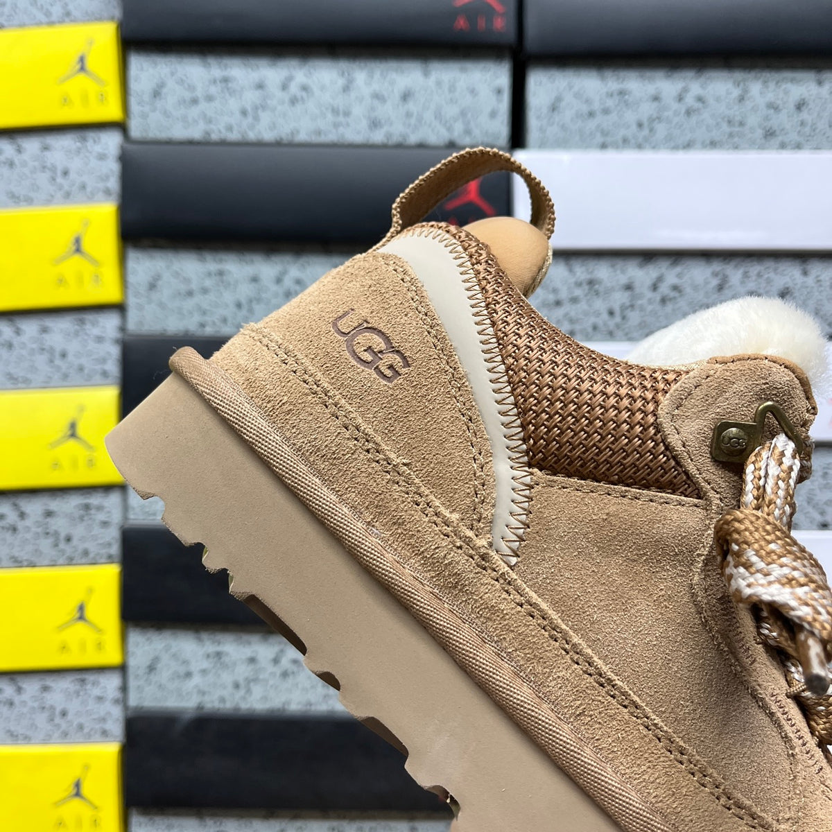 UGG Lowmel Sneaker – Chestnut Suede & Mesh with Sheepskin Collar & Tan SugarSole