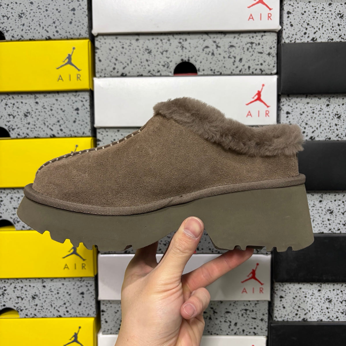 UGG Fisherman Wedge Slide – Walnut with Genuine Sheepskin Footbed