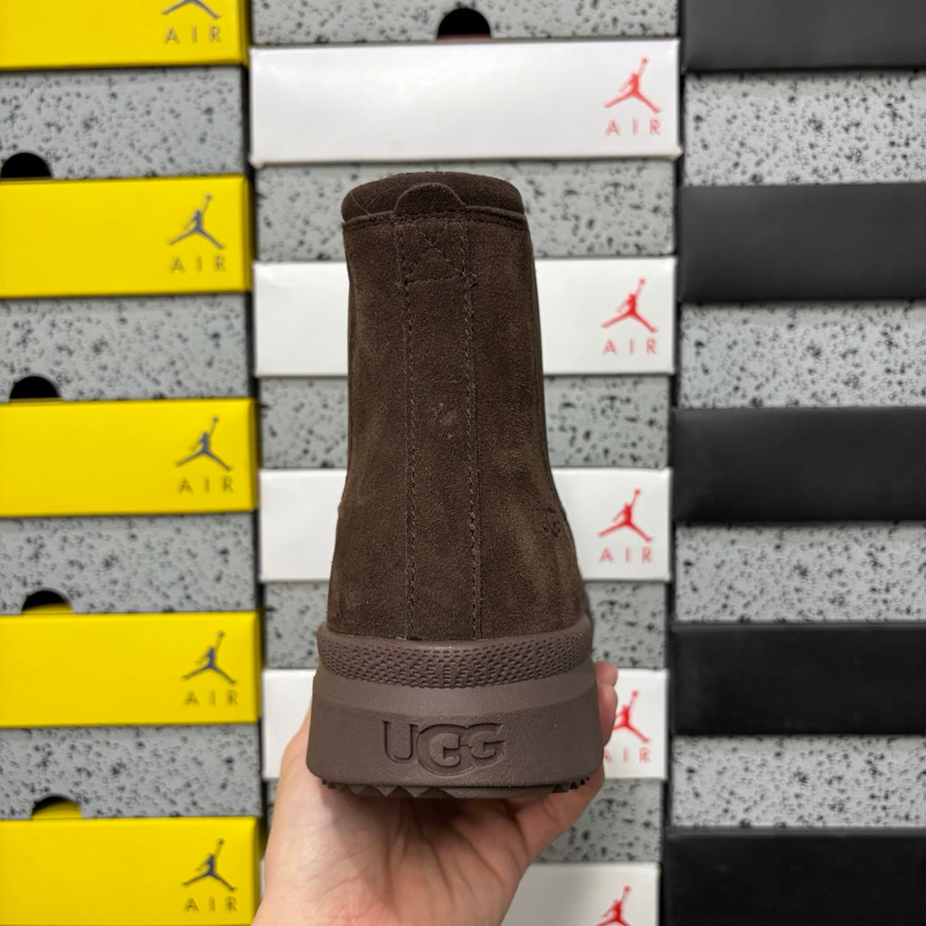 UGG Burleigh Chelsea Boot – Chocolate Brown Suede Slip-On with Elastic Gussets, Tonal Dark Lug Outsole & UGGplush Sole