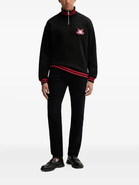 HUGO crest-embroidered half-zip sweatshirt