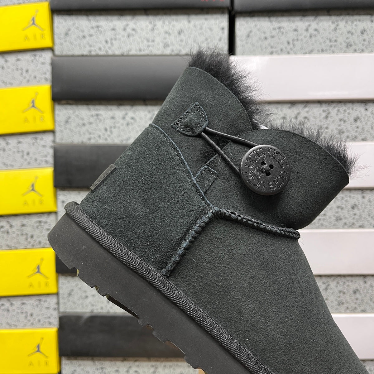 UGG Bailey Button Mini Boot – All-Black Suede