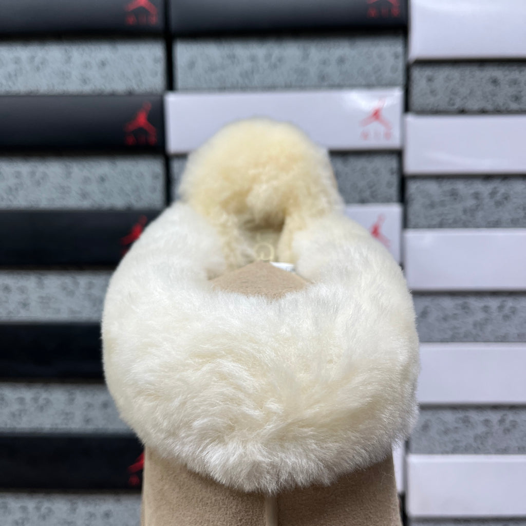 UGG Classic Ultra Mini Boot – Sand Suede with Cream Sheepskin Cuff