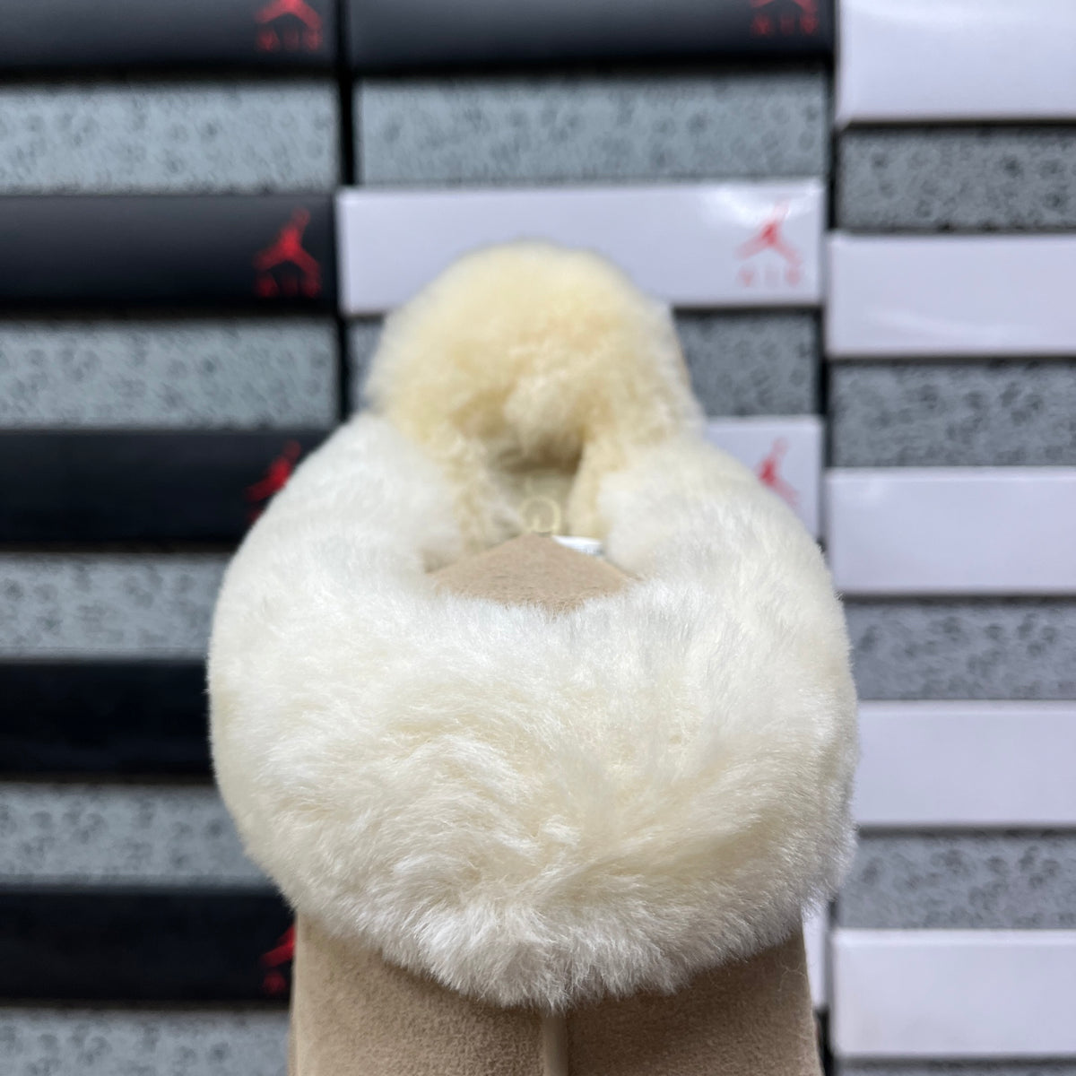 UGG Classic Ultra Mini Boot – Sand Suede with Cream Sheepskin Cuff