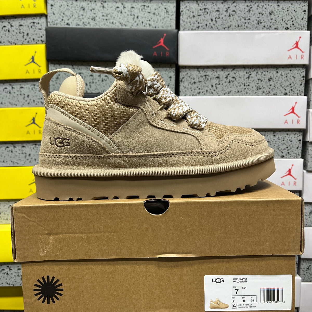 UGG Lowmel Sneaker – Sand Tonal with Sheepskin Collar & Cream SugarSole
