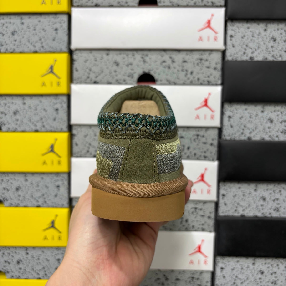 UGG × Palace Skateboards Tazz Slipper – Olive with Dragon Embroidery, Dark Green Braid Trim & Gum Platform Sole