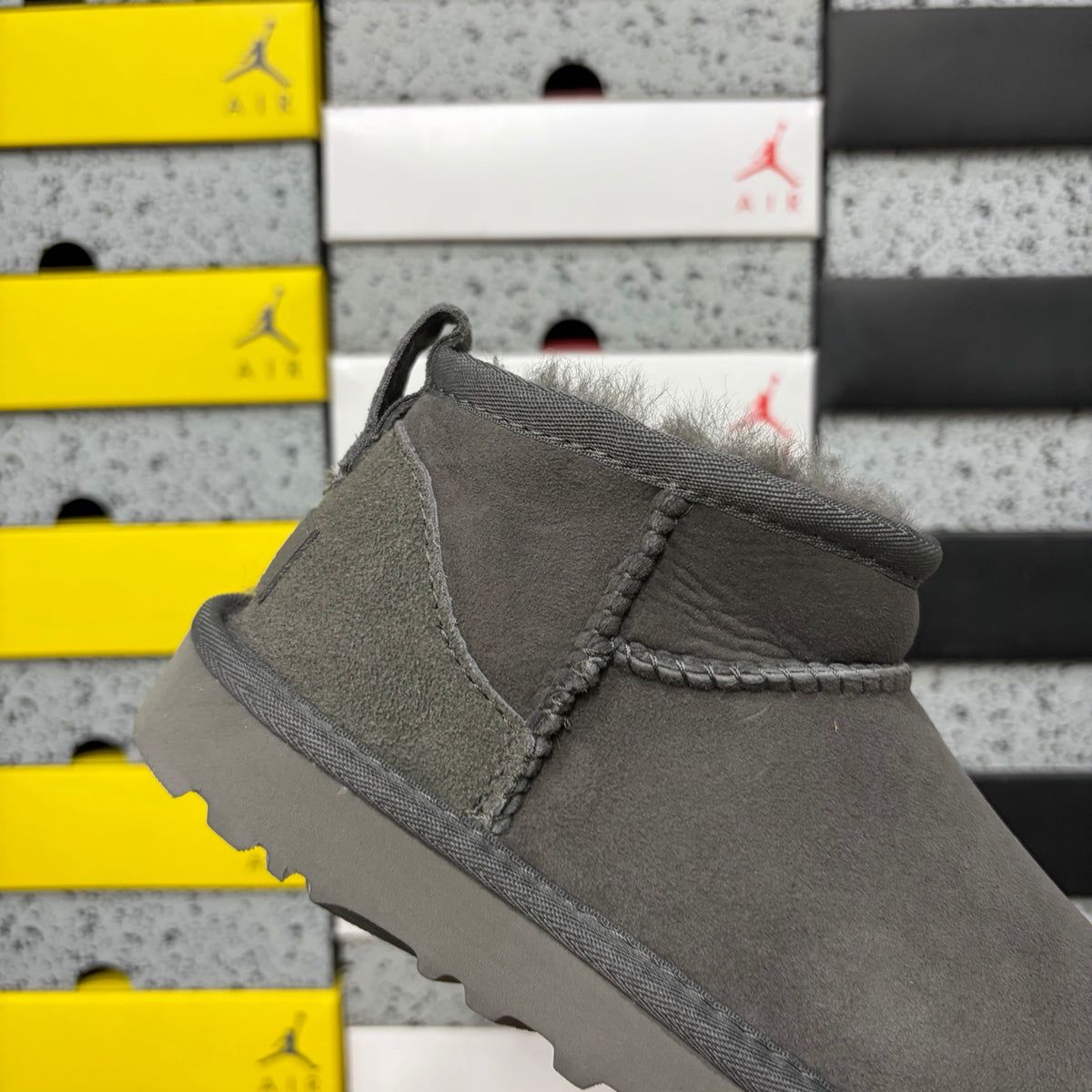 UGG Classic Ultra Mini Boot – Charcoal Suede Ankle Boot with Sheepskin Lining & Tonal Lug Sole