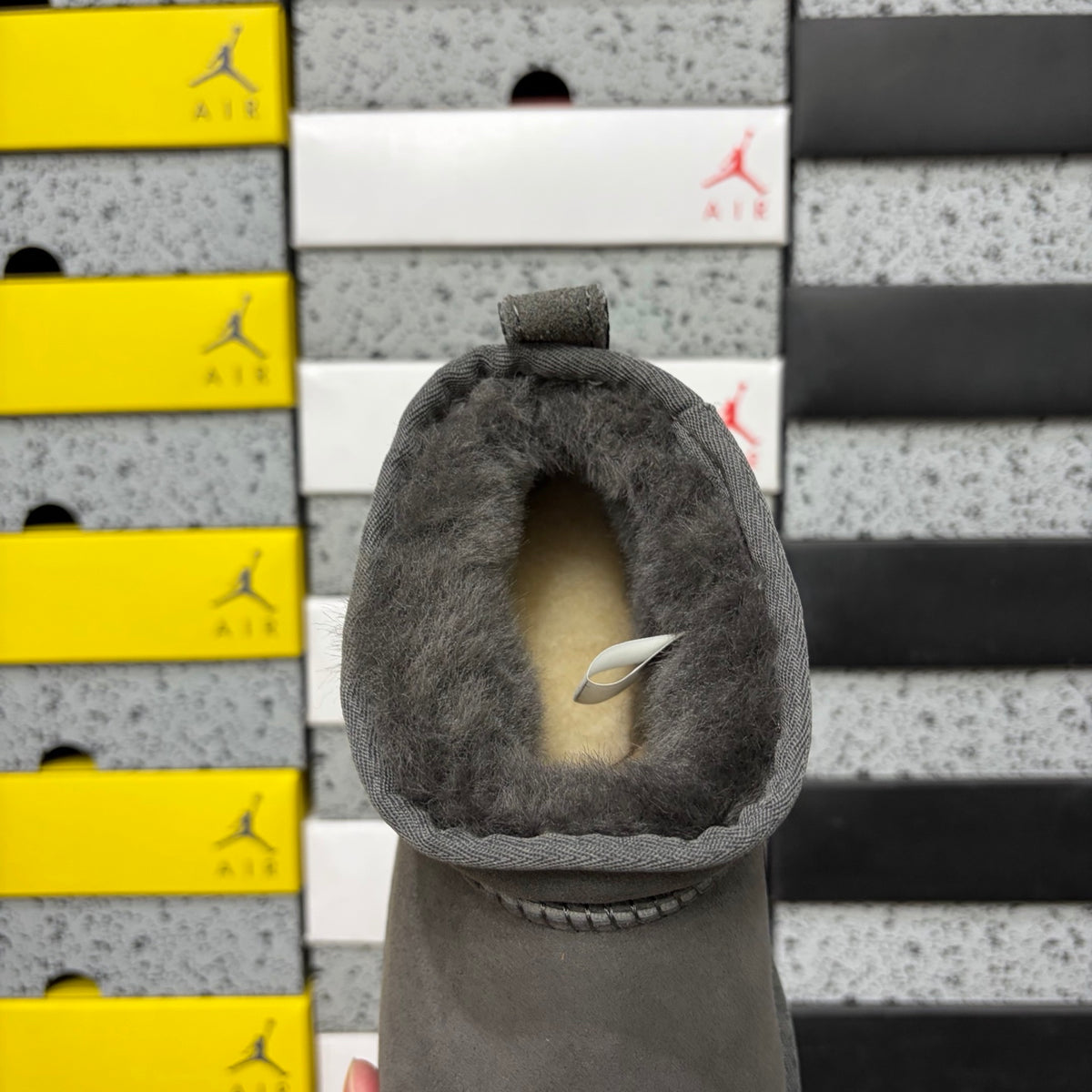 UGG Classic Ultra Mini Boot – Charcoal Suede Ankle Boot with Sheepskin Lining & Tonal Lug Sole