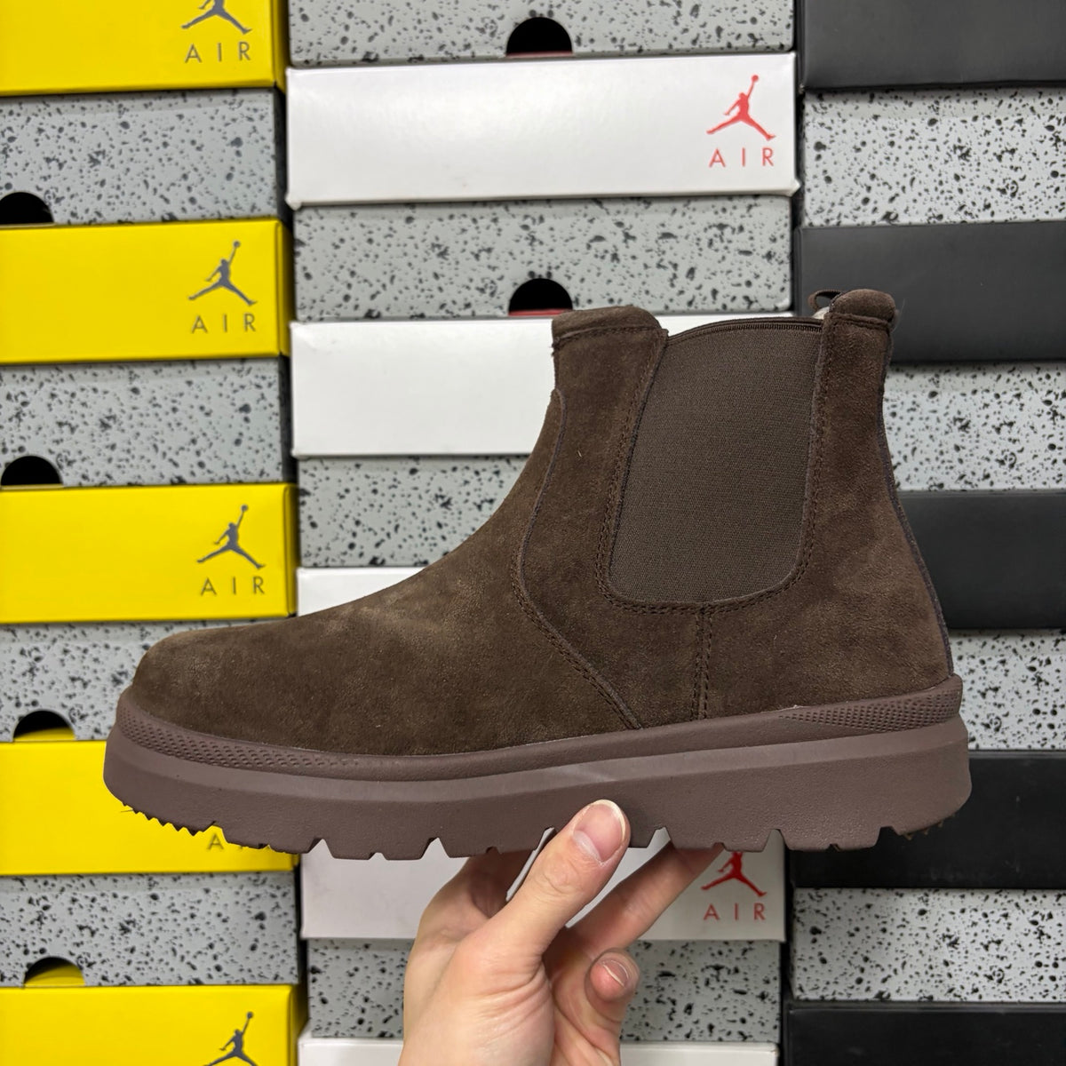 UGG Burleigh Chelsea Boot – Chocolate Brown Suede Slip-On with Elastic Gussets, Tonal Dark Lug Outsole & UGGplush Sole