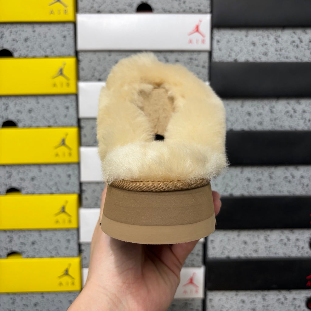 UGG Disquette Platform Slippers – Chestnut Suede & Shearling Fur Slide