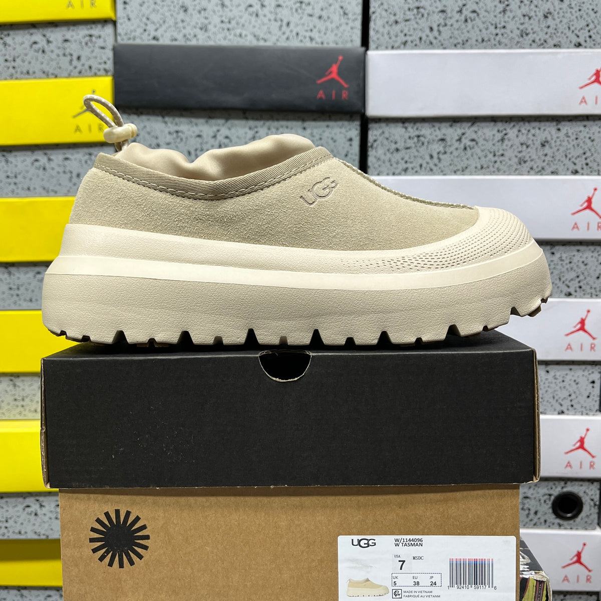 UGG Tasman Weather Hybrid – Tonal Cream Suede Slip-On with Sheepskin Lining & Cream SugarSole