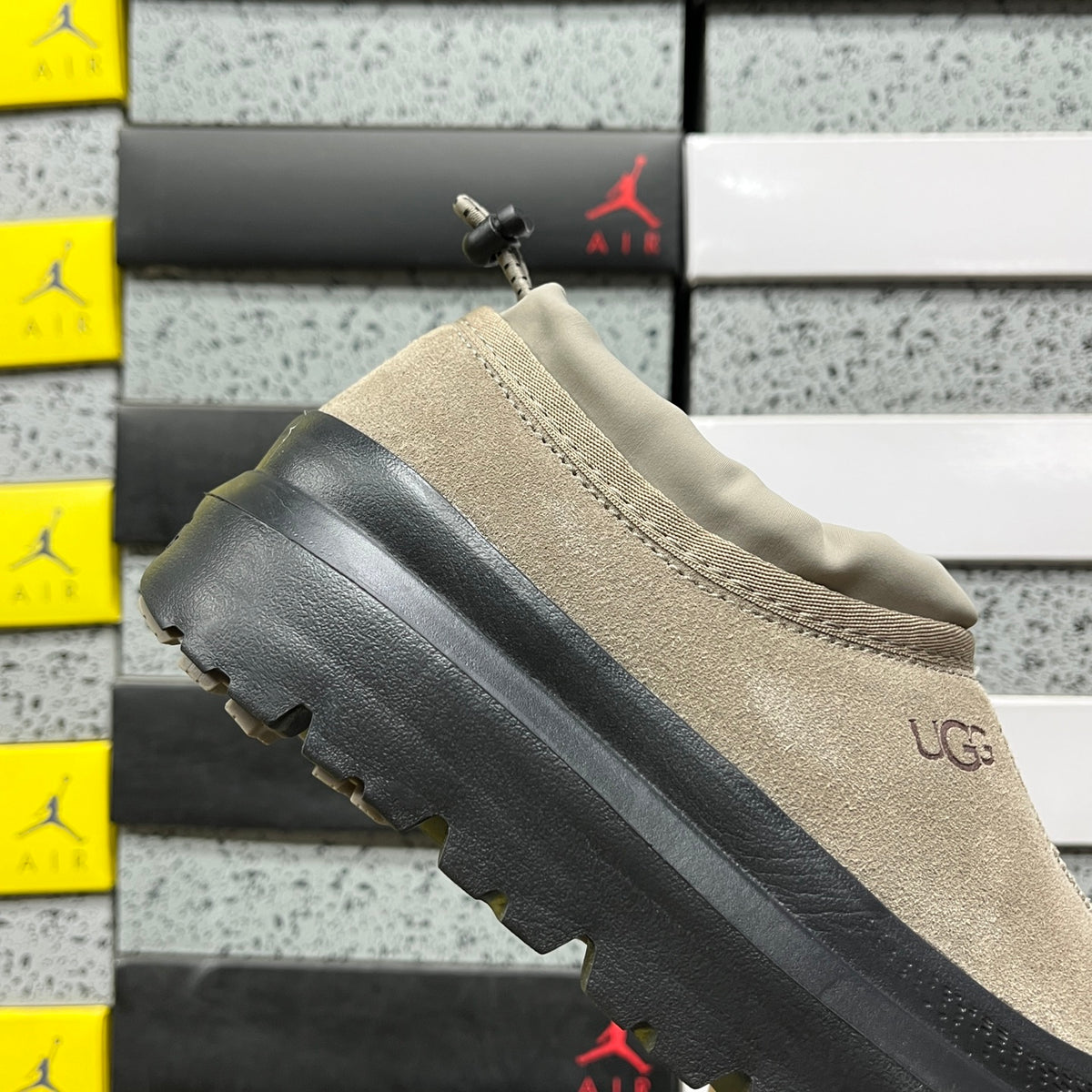 UGG Tasman Weather Hybrid – Smoke Suede Slip-On with Black SugarSole & Sheepskin Lining
