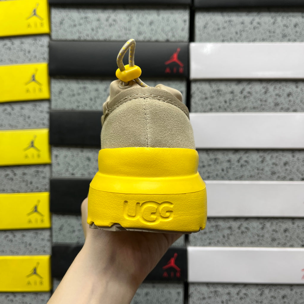 UGG Tasman Weather Hybrid – Sand Suede Slip-On with Yellow SugarSole & Sheepskin Lining